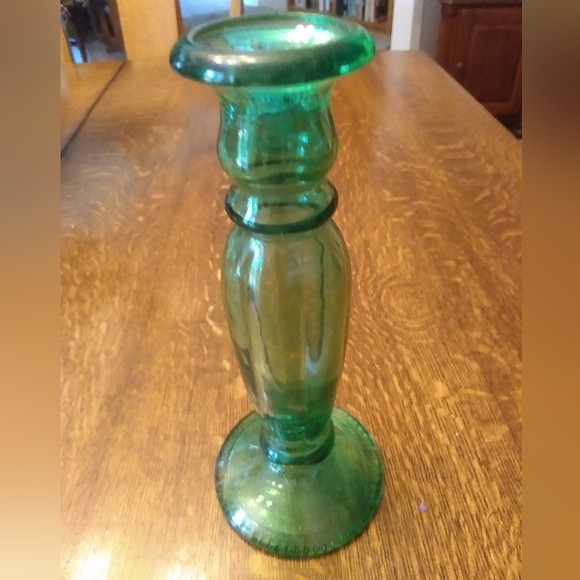 Vintage Green Glass Bud  Vase or Candlestick Holder (2) - Picture 2 of 9